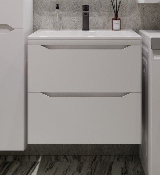 Тумба подвесная "Марелла 60" (2 ящ.) Люкс антискрейтч белый матовый, PLUS