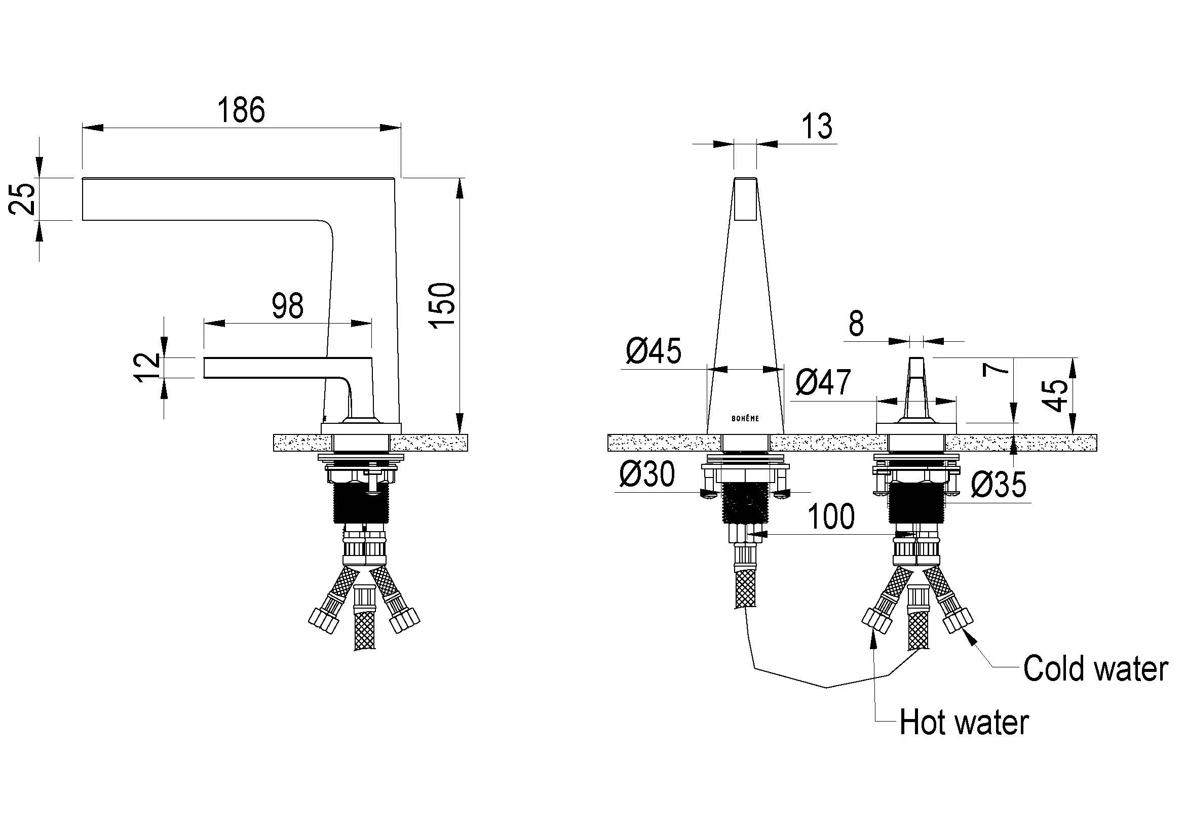 Смеситель Boheme Duo для раковины, 2х-позиционный SHINE GUN METAL