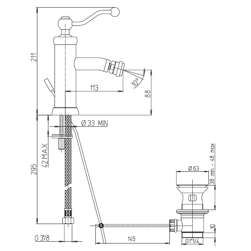 Смеситель Paini Duomo 88OP306 для биде