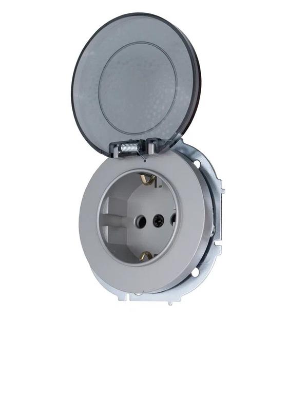 Розетка 1-м СП OSEN с заземл. с крышкой ПБТ механизм сер. матов. LEZARD 743-7488-123B