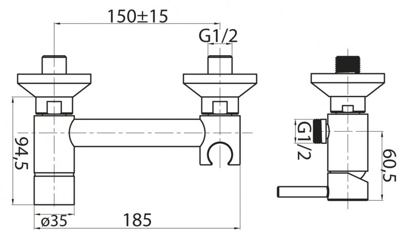 Смеситель для душа и гигиенического душа со штуцером с держателем CEZARES CZR-DA3-01