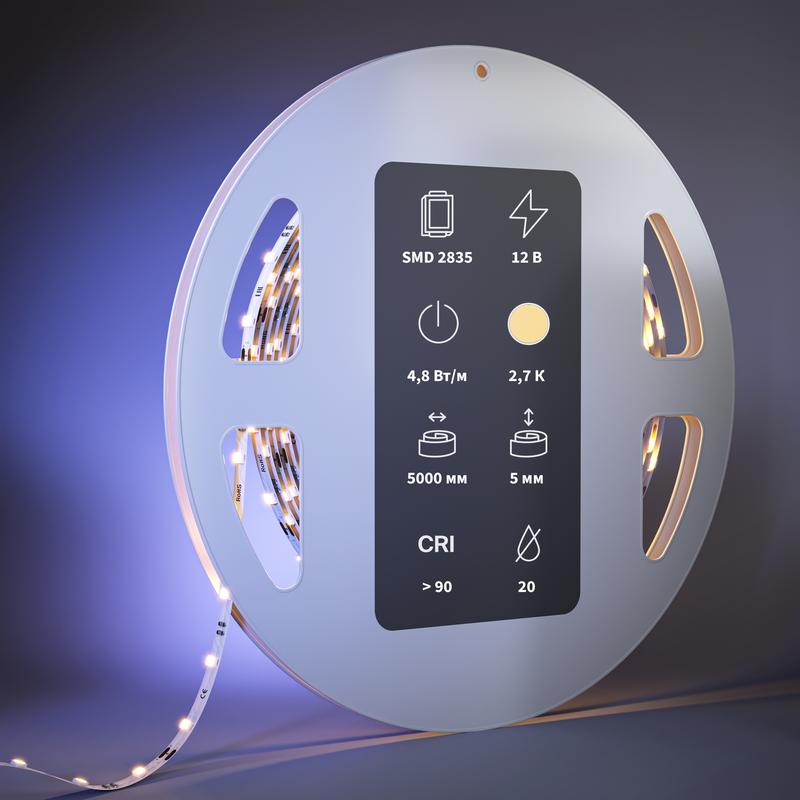 Лента светодиодная 12В 2835 4.8Вт/м 2700К IP20 (уп.5м) Maytoni 201102