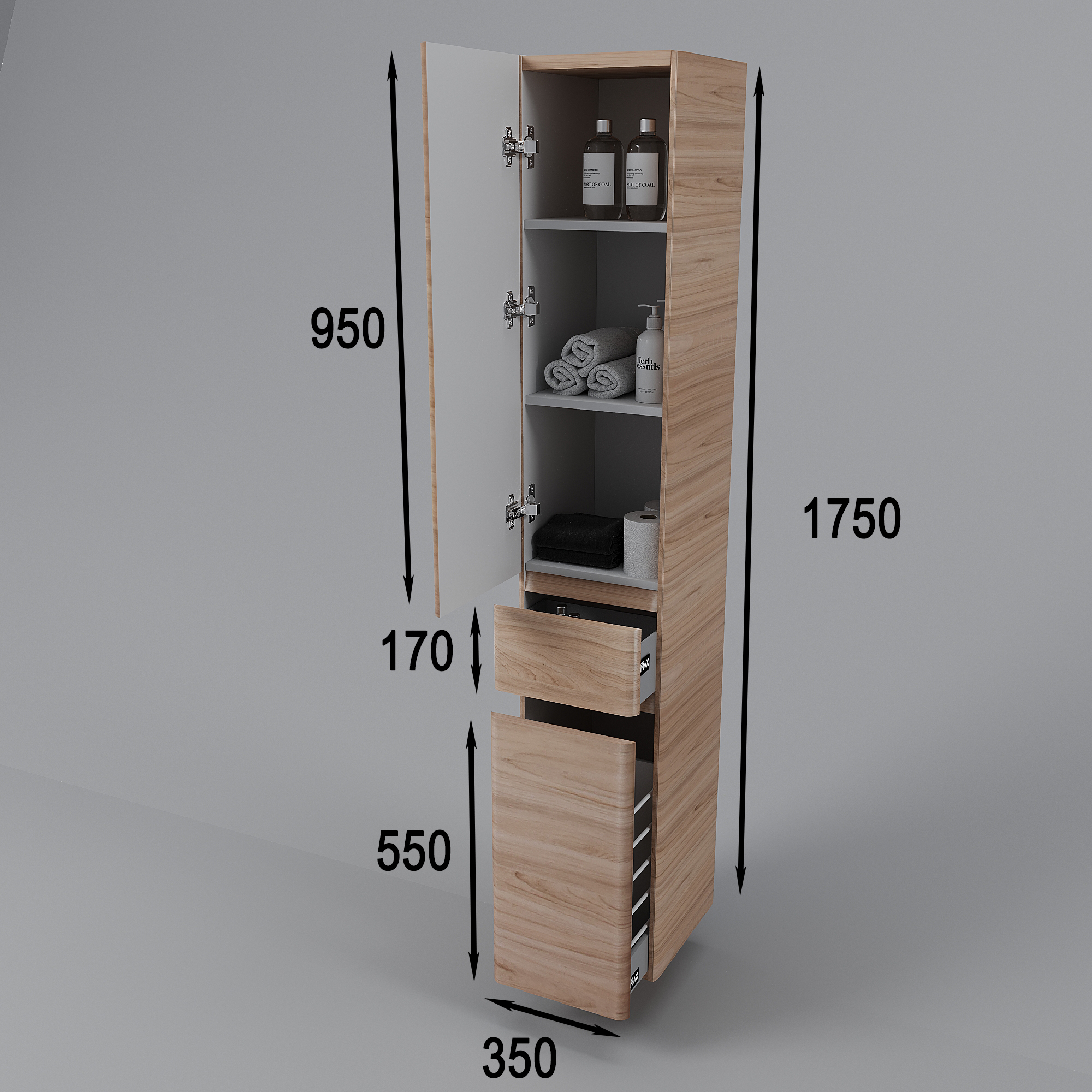 Колонна универсальная "Атлантика 35 L" с корзиной, Люкс ясень перламутр, PLUS