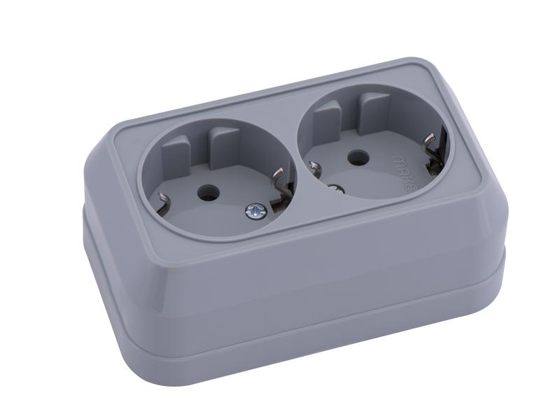 Розетка 2-м ОП IP20 с заземл. сер. Makel 45082