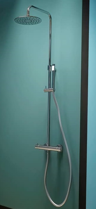 Колонна латунная MINI BIRILLO термостат. для душа без излива, регулиремая по высоте, верх. Душ из металла диам. 225мм, шланг металл 1500мм, ручной душ из ABS BIRILLO, держатель душа ECO подвижный круглый, цвет хром