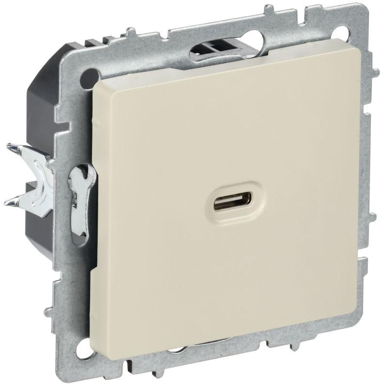 Розетка СП BRITE РЮ12-1-БрКр USB C 65Вт высокоскор. заряд. беж. IEK BR-U13-065-K10