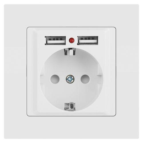 Розетка 1-м СП Accent 6-410-01М 16А IP20 250В P+E Schuko защ. шторки + 2хUSB бел. матов. Intro Б0063691