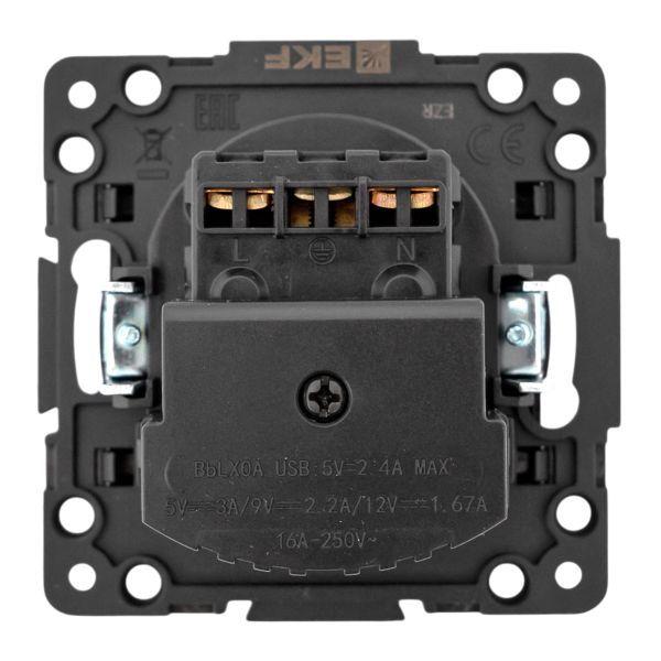 Розетка 1-м СП Стокгольм 16А USB A+C с заземл. защ. шторки винтов. клеммы механизм черн. EKF EZR16-2USB-typeA-typeC