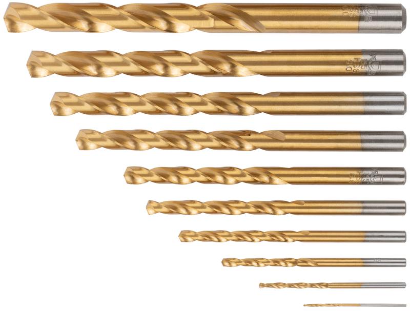 Набор сверл по металлу HSS шлифованные титановое покрытие угол заточки 135град. пласт. кейс 10шт (1-2-3-4-5-6-7-8-9-10мм) MOS 35733М
