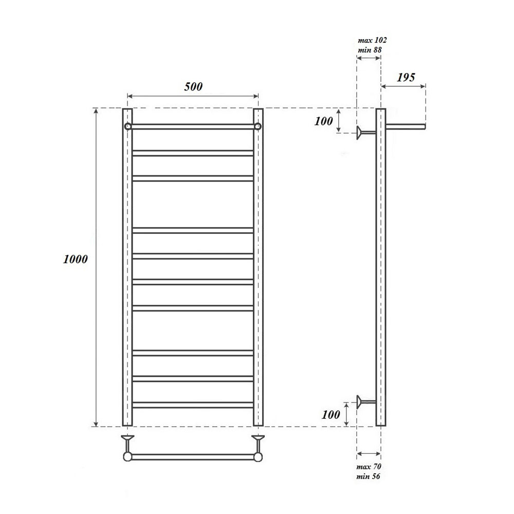 Полотенцесушитель водяной Point Аврора PN10150P П9 500x1000 с полкой, хром