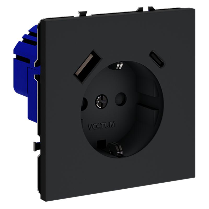 Розетка 1-м СП S70 16А с USB A+С с заземл. защ. шторки механизм графит Voltum VLS040507