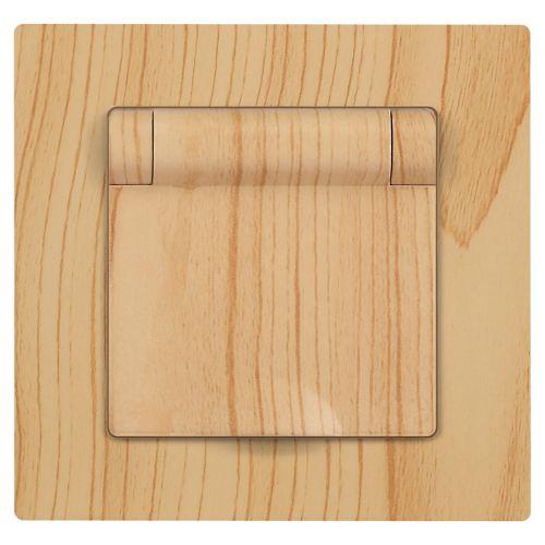 Розетка 1-м СП Accent 6-203-11 16А IP20 250В 2P+E Schuko с крышкой AL/CU сосна Intro Б0063479