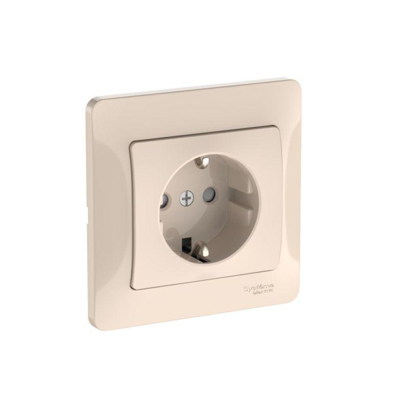 Розетка Glossa 16А с заземл. защ. шторки быстрозажим. клем. в сборе беж. SE GSL000244S