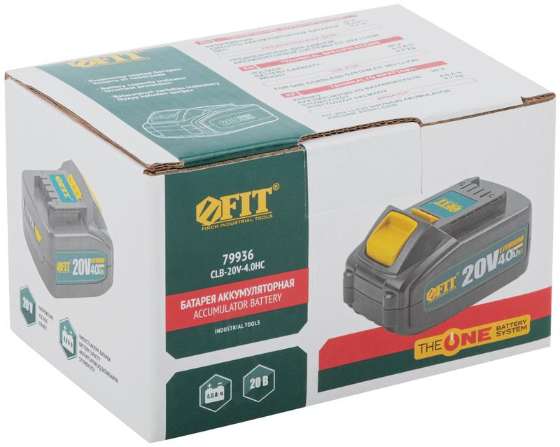 Батарея аккумуляторная 20В Li-Ion 4.0А.ч индикатор заряда FIT 79936
