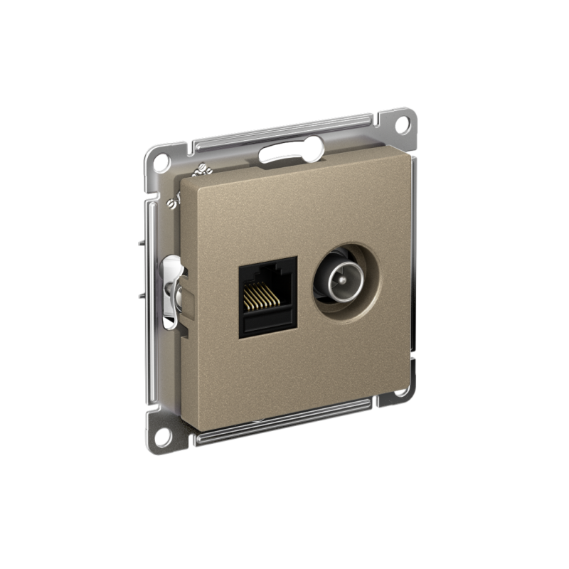 Розетка компьютерная + телевизионная 2-м AtlasDesign RJ45 кат.5E + TV механизм шампань SE ATN000589