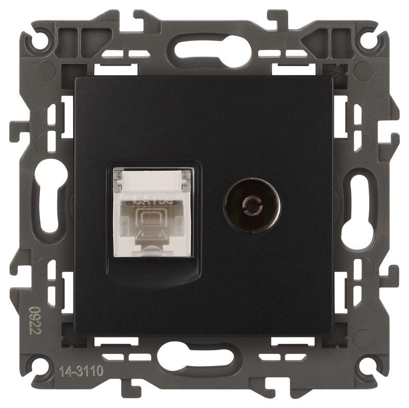 Розетка компьютерная + телевизионная 2-м Elegance 14-3110-05 RJ45 + TV IP20 механизм антрацит Эра Б0034318