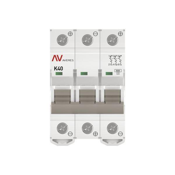 Выключатель автоматический модульный 3п K 40А 6кА AV-6 DC AVERES EKF mcb6-DC-3-40K-av