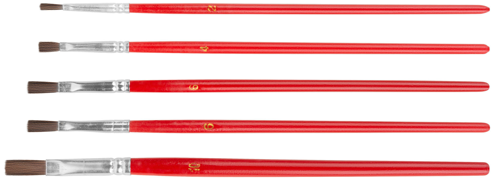 Кисти художественные, натуральная щетина, деревянная ручка, плоские, набор 5 шт.