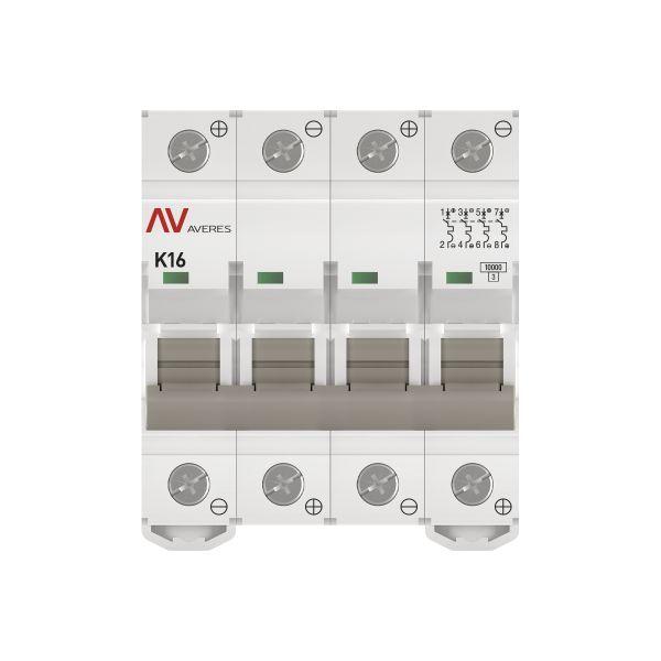 Выключатель автоматический модульный 4п K 16А 10кА AV-10 DC AVERES EKF mcb10-DC-4-16K-av