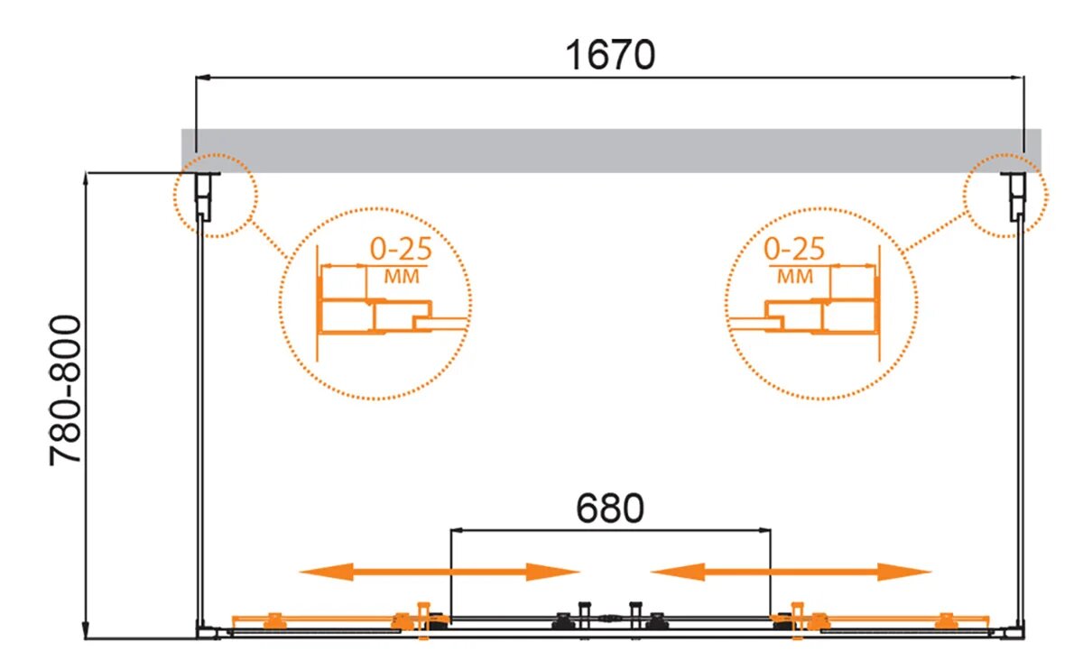 Душевой уголок П-ОБРАЗНЫЙ CEZARES MOLVENO-AH-22-170/80-C-Cr-IV