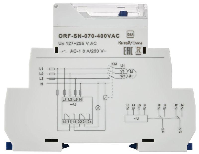 Реле фаз ORF-SN 3ф. 2 конт. 70-400В AC с контр. нейтр. ONI ORF-SN-070-400VAC
