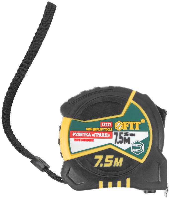 Рулетка Гранд 7.5мх25мм калибр. лента; нейлон. покрытие; магн. крючок; двойной стопор; прорезиненный корпус FIT 17327