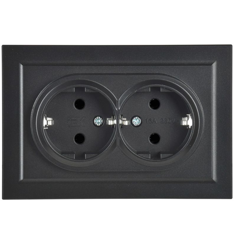 Розетка 2-м СП BRITE РС12-3-БрЧ 16А в сборе с заземл. без защ. шторок черн. IEK BR-R21-16-K02-F