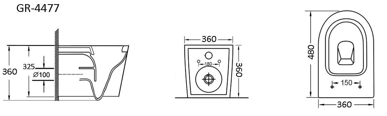 Унитаз gr-4477bms (480*360*360) подвесной безободковый