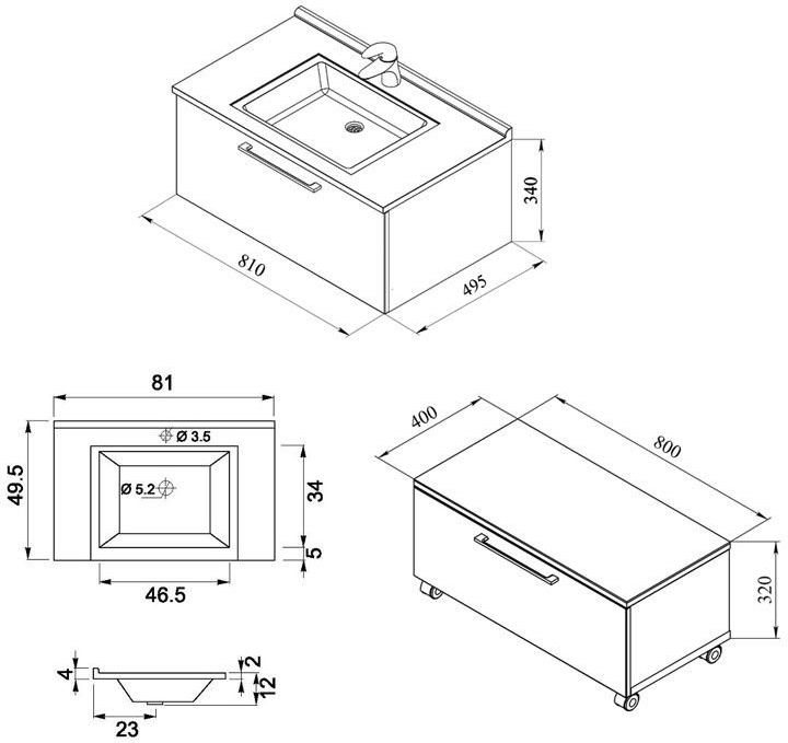 Тумба под раковину De Aqua Квадро-2 80 белый (подвесная 1 ящик)