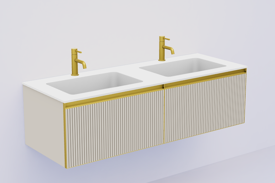 QUATRO 2 140см (70+70) тумба рифл CASHMERE профиль MATT GOLD + внутр. подсв.