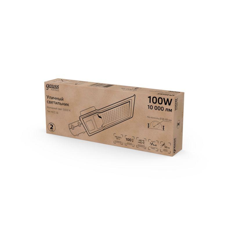 Светильник светодиодный Avenue 100Вт 5000К IP65 10000лм 190-250В 420х160х57мм ДКУ уличный консольный КСС Ш черн. GAUSS 629534300