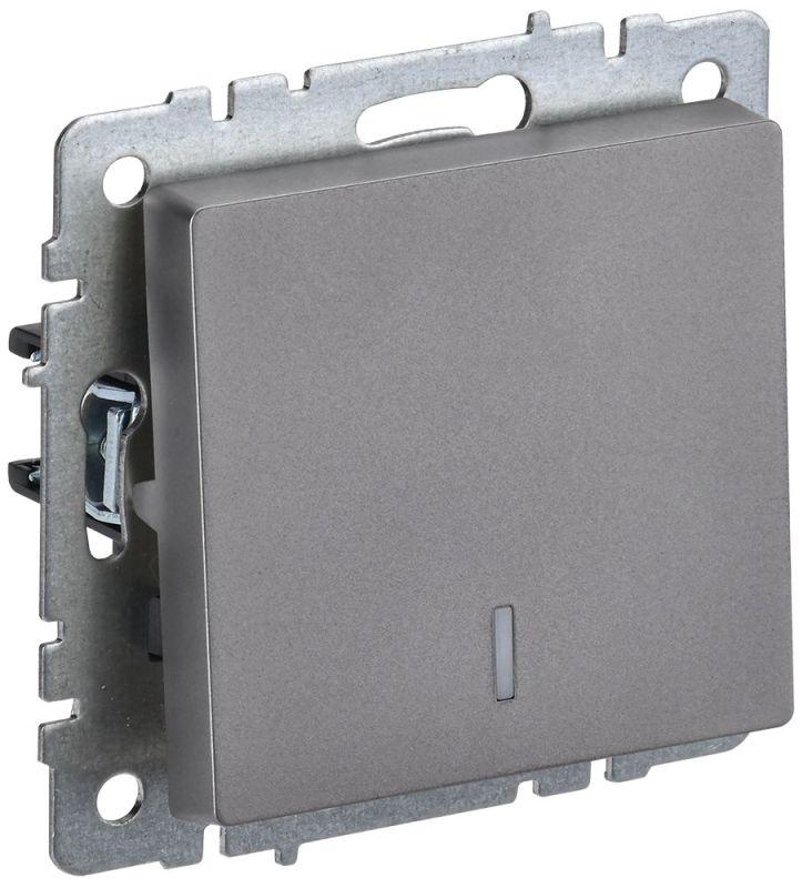 Выключатель проходной 1-кл. СП BRITE ВС10-1-7-БрС 10А с индик. механизм сталь IEK BR-V12-1-10-K46