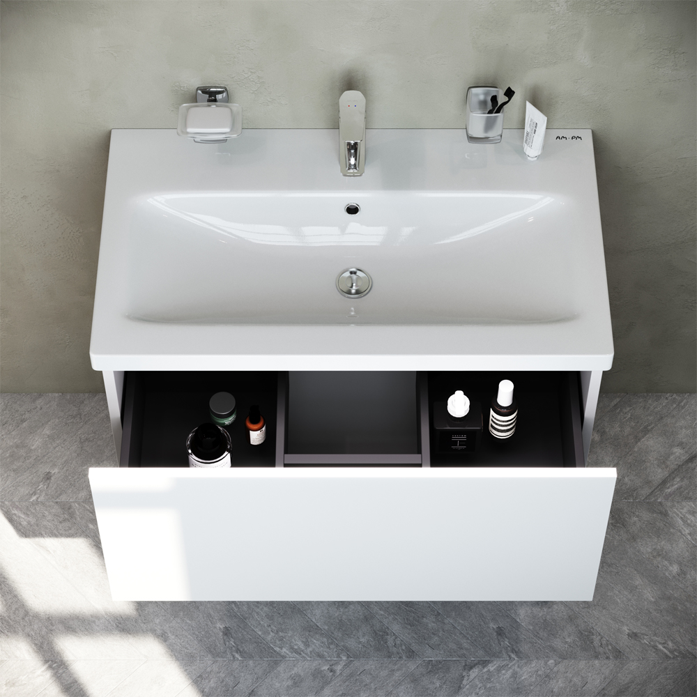 M90FHX07521WG GEM, База под раковину, подвесная, 75 см, 1 ящик push-to-open, цвет: белый, глянец