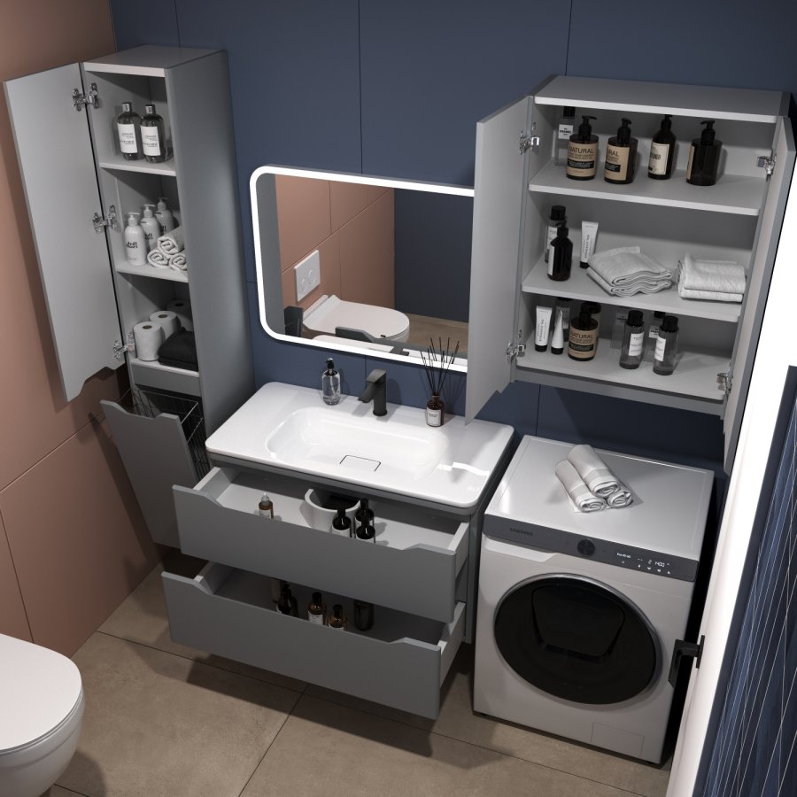 Тумба подвесная "Марелла 90" (2 ящ.) Люкс антискрейтч серый, PLUS