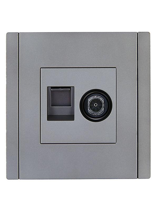 Розетка 2-м TV+RJ45 кат.5E FORTE&PIANO FP536 сталь IEK FP-AK20-1-K46