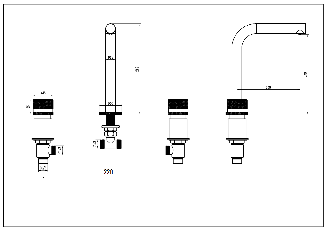 Смеситель на столешницу STICK LINEA на 3 отв. Nickel Brush