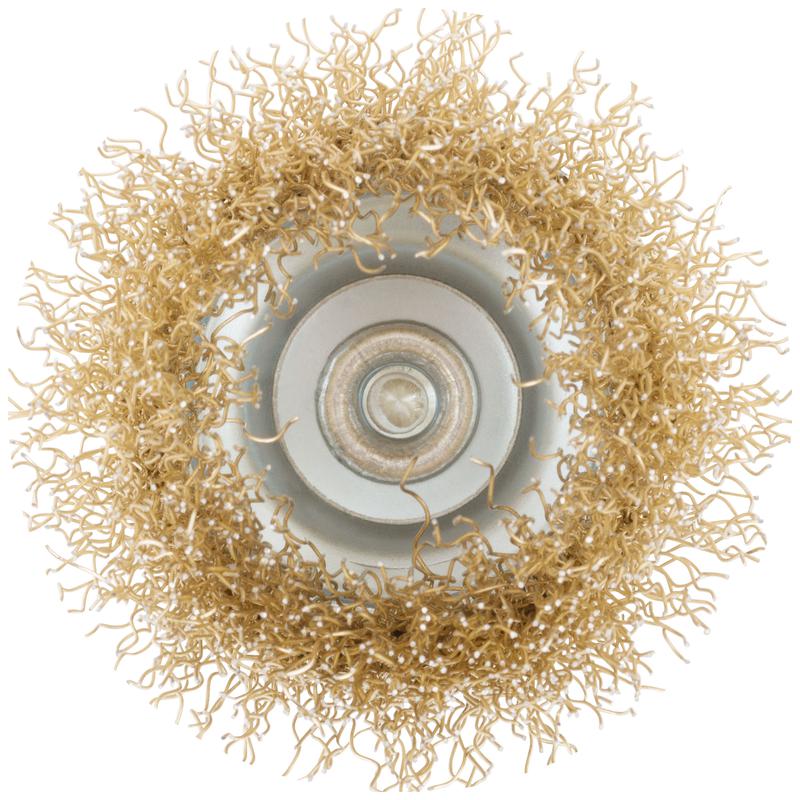 Корщетка чашечная со шпилькой стальная латунированная волнистая проволока 50мм КУРС 38466