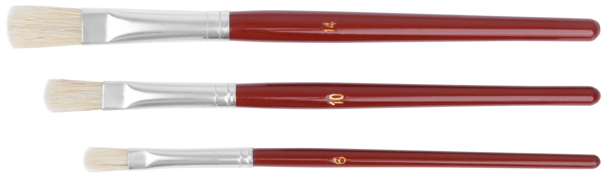 Кисти художественные, натуральная щетина, деревянная ручка, плоские, набор 3 шт.