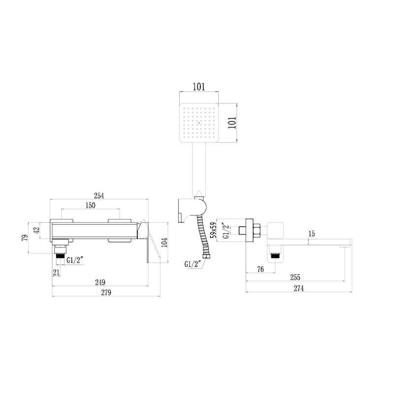 Смеситель для ванны Fmark FS8724-22Q, графит