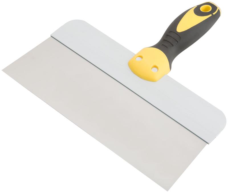 Шпатель фасадный нержавеющий профи прорезиненная ручка сметал. бойком 250мм FIT 06443