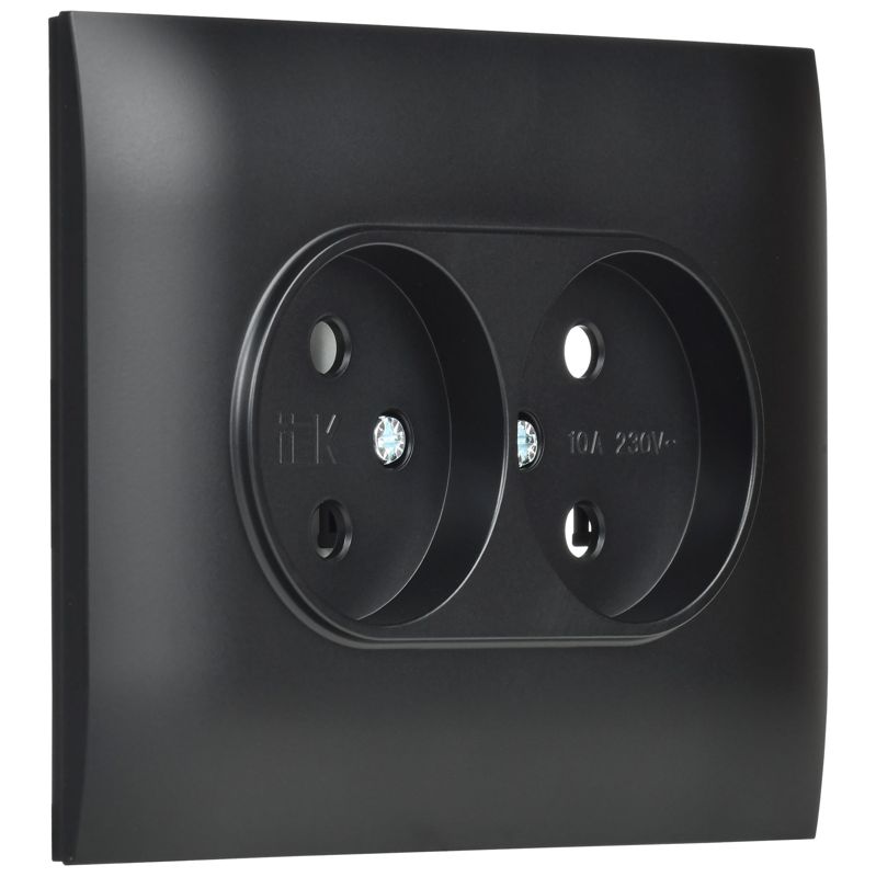 Розетка 2-м SKANDY 10А без заземл. без защ. шторок в сборе SK-R10Bl черн. IEK SK-R20-10-K02-F