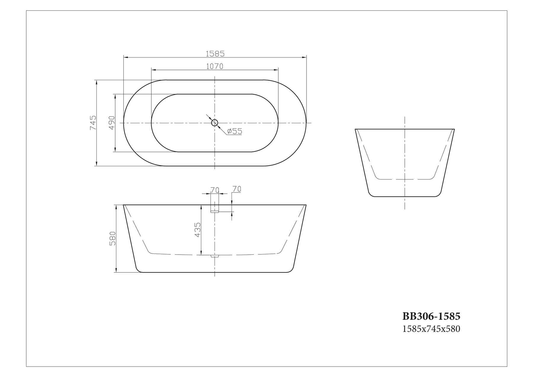 Акриловая ванна BELBAGNO BB306-1585