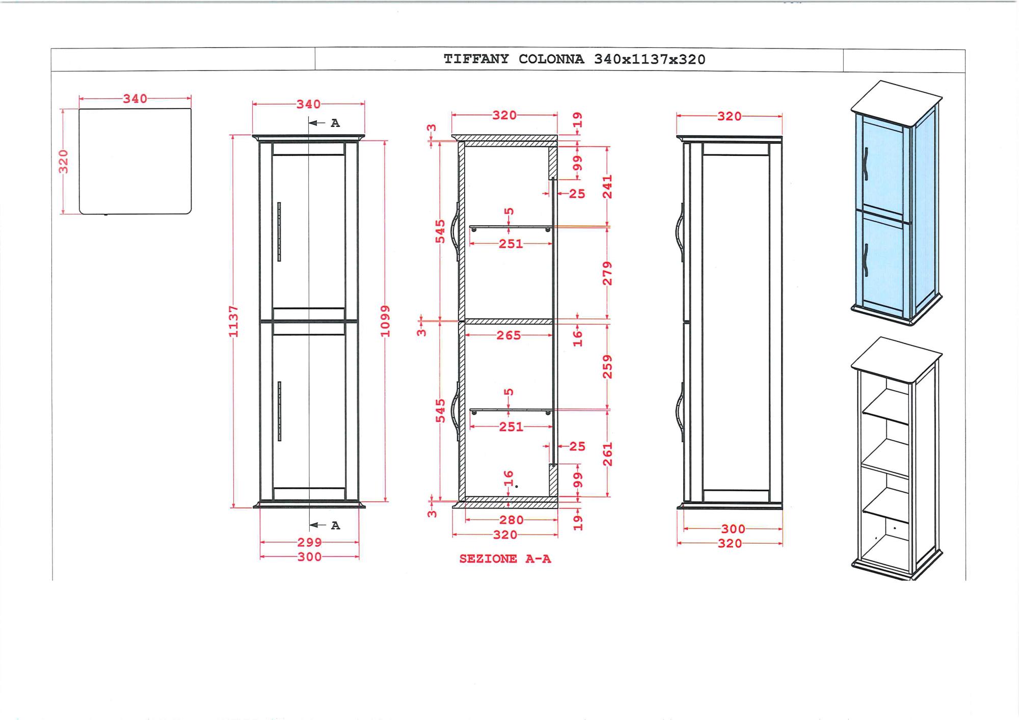 Колонна подвесная с двумя распашными дверцами, реверсивная CEZARES TIFFANY 55247 Grigio Nuvola