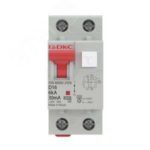 Выключатель автоматический дифференциального тока двухполюсный MDR63, 32А, 300мА, тип A, C, 6кА, электронный, серии YON PRO