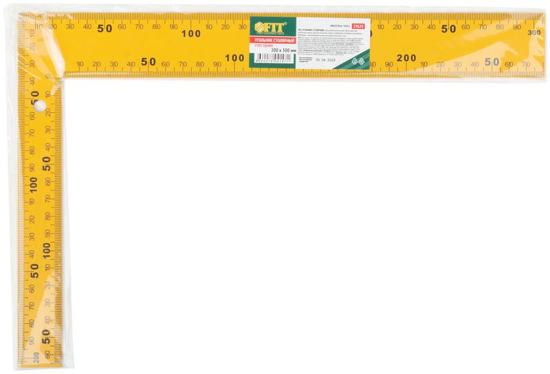 Угольник столярный цельнометаллический крашеная шкала 200х300мм желт. FIT 19625