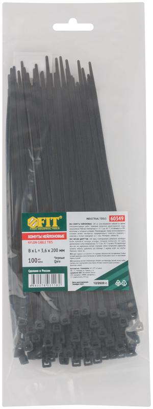 Хомут для проводов 3.6х200мм нейлон. черн. (уп.100шт) FIT 60349