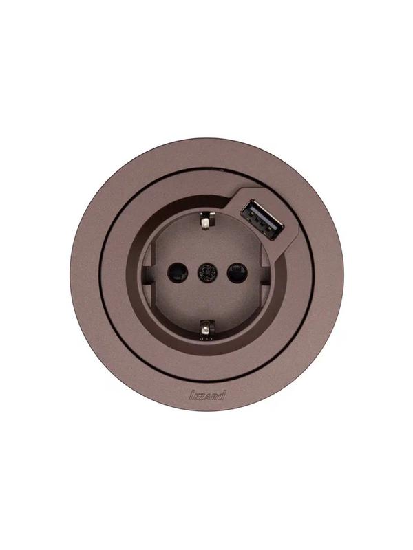 Розетка 1-м СП OSEN с заземл. + USB разъем механизм шоколад LEZARD 743-7388-181