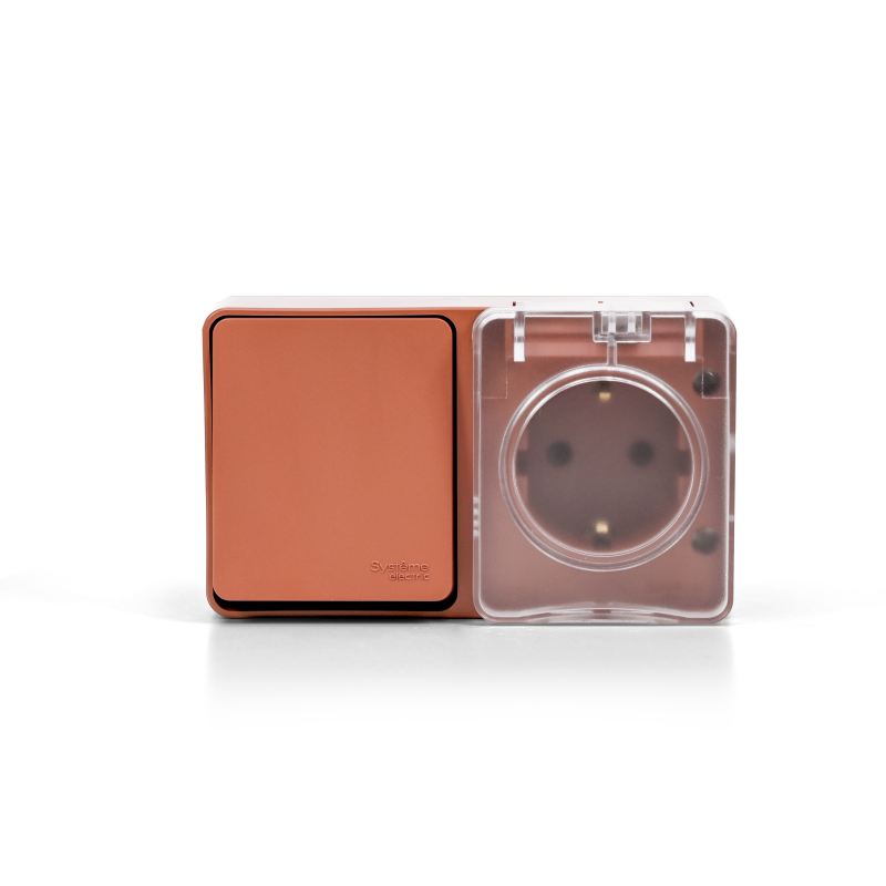 Блок ОП AtlasDesign PROFI IP54 (розетка 1-м 16А заземл. защ. шторки + 1-кл. выключатель 10А) терракот. SE ATN547070