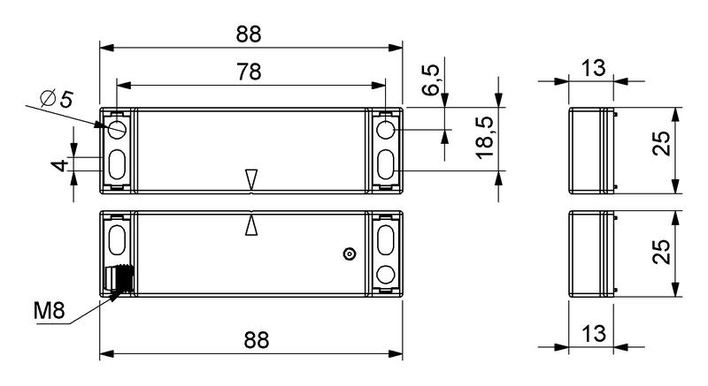 Датчик магнитный (2НЗ) разъем M8х4 (расст. сраб. 8мм) индикация LED левый выход IP68 EMAS SMB21LSZ-B18