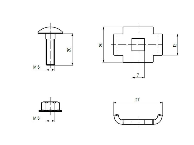 Комплект винтовой соединительный двойн. 6x20 (Винт М6+гайка) (уп.50шт) EKF vckd6x20